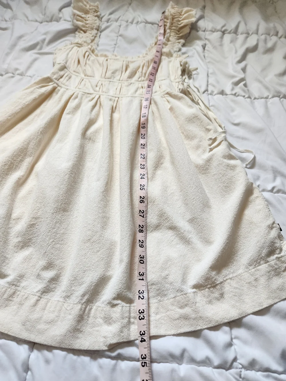 Free People Claudette Mini Dress Womens Small Ivory Pockets Casual Ruched Boho - Picture 6 of 13